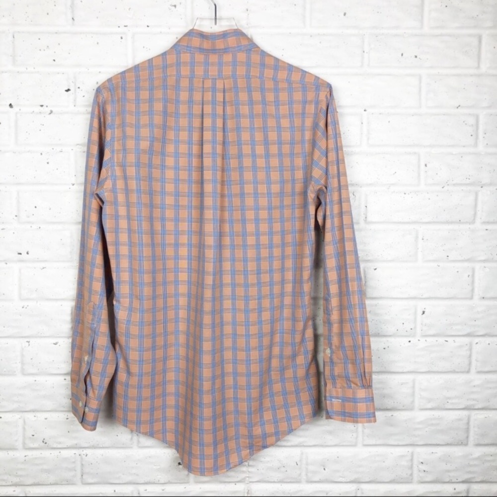 Brooks Brothers orange and blue plaid slim fit shirt